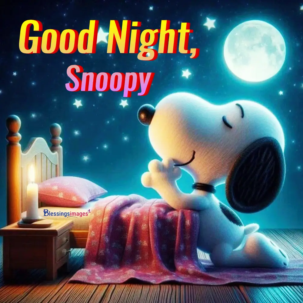 Good Night Snoopy Cartoon Image For Sending Warm Bedtime Wishes